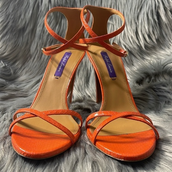 Ralph Lauren Purple Label Ardelisa Ayers Snakeskin Sandal Bright Orange EU 39.5 - Picture 11 of 16